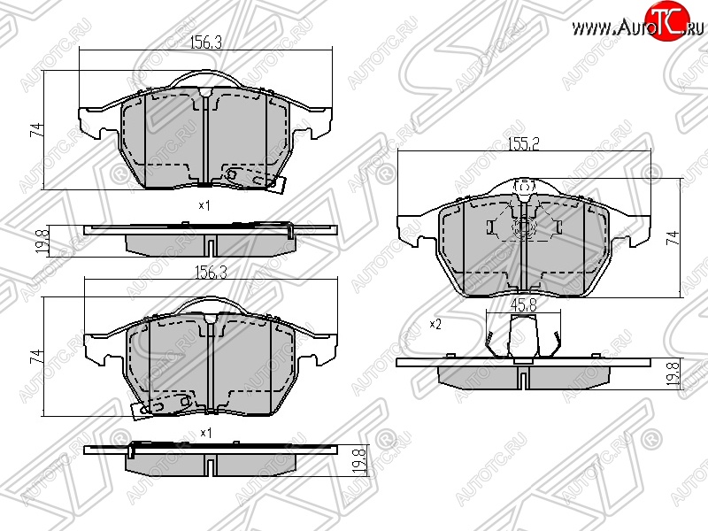 1 039 р. Колодки тормозные SAT (передние) Opel Astra H универсал (2004-2007)  с доставкой в г. Белгород