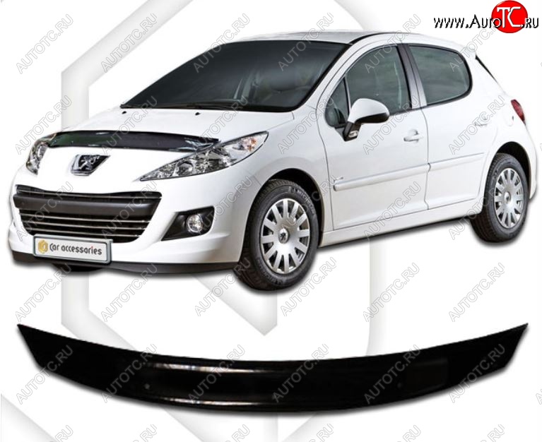 2 079 р. Дефлектор капота CA-Plastic Peugeot 207 WA хэтчбэк 3 дв. рестайлинг (2009-2012) (Classic черный, Без надписи)  с доставкой в г. Белгород
