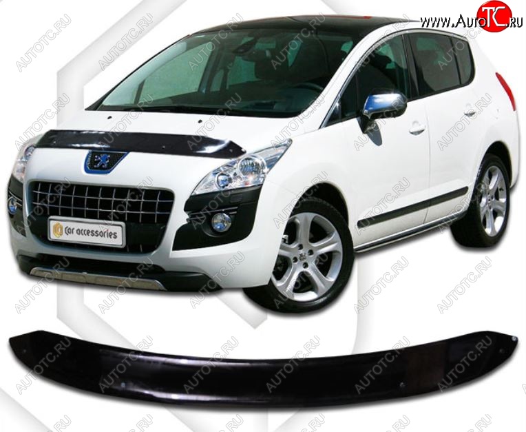 2 079 р. Дефлектор капота CA-Plastic Peugeot 3008 дорестайлинг (2009-2013) (Classic черный, Без надписи)  с доставкой в г. Белгород