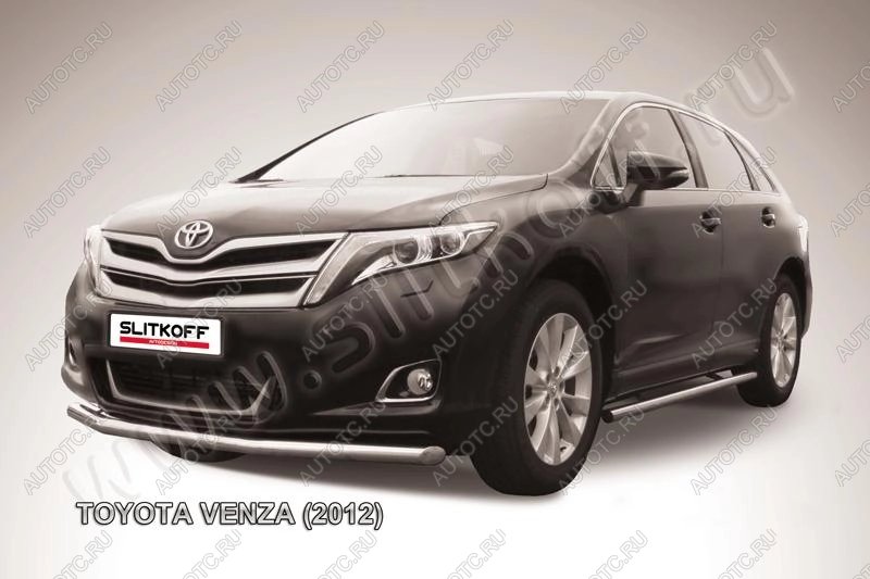 12 849 р. Защита переднего бампера d57 мм Slitkoff Toyota Venza GV10 рестайлинг (2012-2016) (нержавейка полированная)  с доставкой в г. Белгород