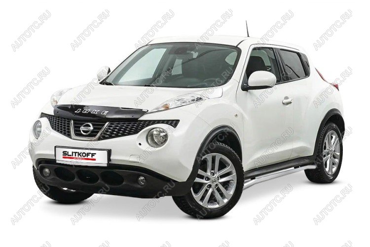 10 349 р. Защита порогов d42 с гибами Slitkoff Nissan Juke 1 YF15 дорестайлинг (2010-2014) (сталь с полимерным покрытием, цвет серебро)  с доставкой в г. Белгород