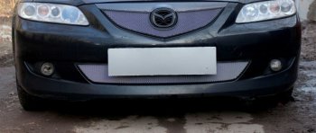 3 079 р. Защитная сетка в бампер (низ, ячейка 3х7 мм) Alfeco Стандарт Mazda 6 GG седан дорестайлинг (2002-2005) (Хром)  с доставкой в г. Белгород. Увеличить фотографию 2