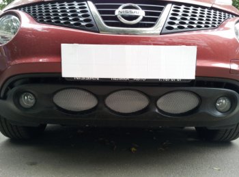3 399 р. Защитная сетка в бампер (низ, ячейка 3х7 мм) Стрелка11 Стандарт Nissan Juke 1 YF15 дорестайлинг (2010-2014) (Хром)  с доставкой в г. Белгород. Увеличить фотографию 2
