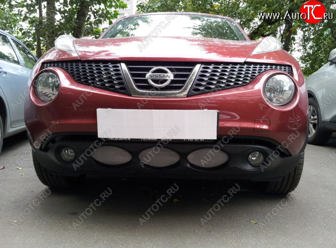 3 399 р. Защитная сетка в бампер (низ, ячейка 3х7 мм) Стрелка11 Стандарт Nissan Juke 1 YF15 дорестайлинг (2010-2014) (Хром)  с доставкой в г. Белгород