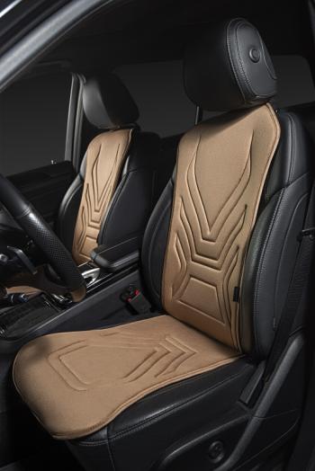 2 579 р. Накидка на сиденье (1 место Афины) ЛЮКС ст АЛЬБИОН Lord Autofashion Jeep Compass MP дорестайлинг (2016-2022) (бежевый, строчка коричневая)  с доставкой в г. Белгород. Увеличить фотографию 4