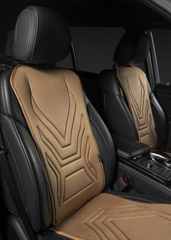 2 579 р. Накидка на сиденье (1 место Афины) ЛЮКС ст АЛЬБИОН Lord Autofashion Jeep Compass MP дорестайлинг (2016-2022) (бежевый, строчка коричневая)  с доставкой в г. Белгород. Увеличить фотографию 7
