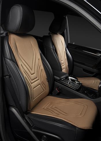 2 579 р. Накидка на сиденье (1 место Афины) ЛЮКС ст АЛЬБИОН Lord Autofashion Jeep Compass MP дорестайлинг (2016-2022) (бежевый, строчка коричневая)  с доставкой в г. Белгород. Увеличить фотографию 8