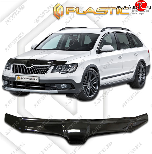 2 299 р. Дефлектор капота CA-Plastic Skoda Superb (B6) 3T лифтбэк рестайлинг (2013-2015) (classic черный, без надписи)  с доставкой в г. Белгород
