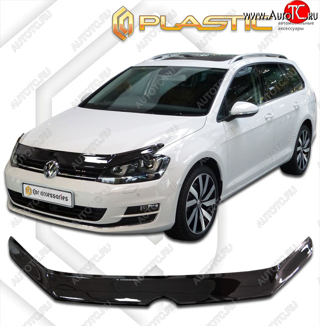 2 199 р. Дефлектор капота CA-Plastic Volkswagen Golf 7 дорестайлинг, хэтчбэк 5 дв. (2012-2017) (classic черный, без надписи)  с доставкой в г. Белгород