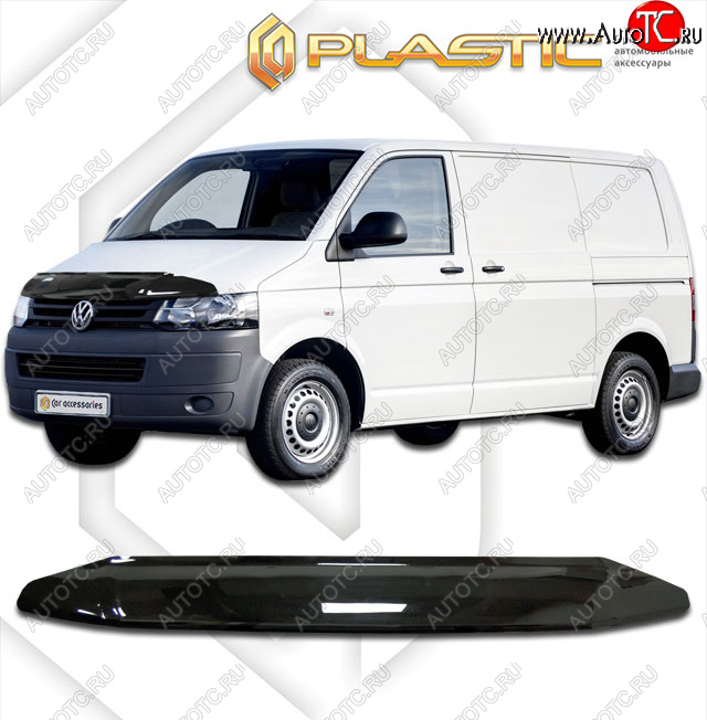 2 199 р. Дефлектор капота CA-Plastic Volkswagen Transporter T5 рестайлинг (2009-2015) (classic черный, без надписи)  с доставкой в г. Белгород