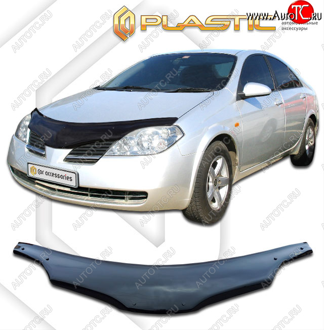 2 559 р. Дефлектор капота (правый руль) CA-Plastic Nissan Primera 3 седан P12 (2001-2008) (classic черный, без надписи)  с доставкой в г. Белгород