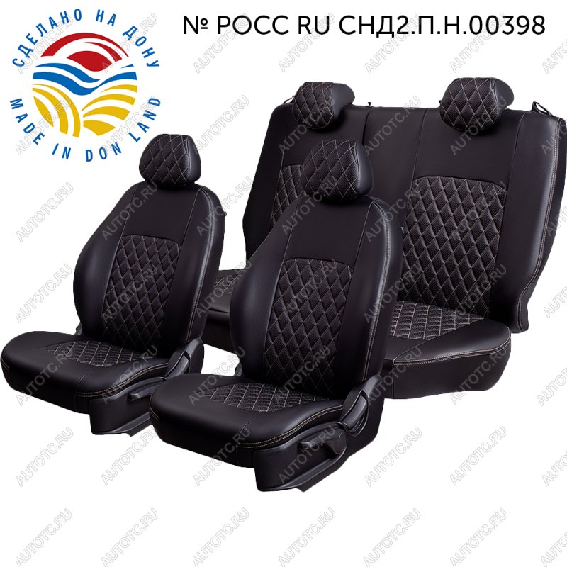 7 199 р. Чехлы для сидений (РЗС60/40, Экокожа ИЛАНА+ОРЕГОН) ТУРИН РОМБ Lord Auto CITROEN C4 B7 седан рестайлинг (2015-2022) (черный/бежевый)  с доставкой в г. Белгород