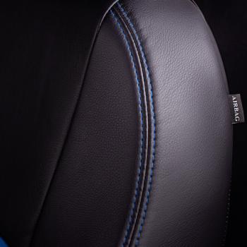 6 799 р. Комплект чехлов для сидений (РЗС 40/60+подлокот. 3Г) ТУРИН СТ Lord Autofashion Volkswagen Jetta A6 седан дорестайлинг (2011-2015) (черный, вставка синяя, строчка синяя)  с доставкой в г. Белгород. Увеличить фотографию 8