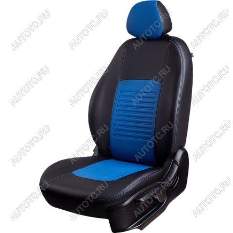 6 799 р. Комплект чехлов для сидений (РЗС 40/60+подлокот. 3Г) ТУРИН СТ Lord Autofashion Volkswagen Jetta A6 седан дорестайлинг (2011-2015) (черный, вставка синяя, строчка синяя)  с доставкой в г. Белгород