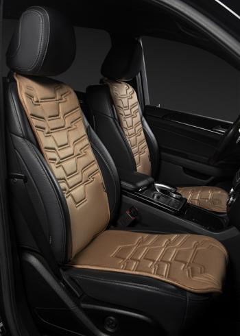 2 579 р. Накидка на сиденье (1 место Афины) ЛЮКС ст ФОРТ Lord Autofashion Renault Twingo 2 дорестайлинг (2007-2011) (бежевый, строчка коричневая )  с доставкой в г. Белгород. Увеличить фотографию 3