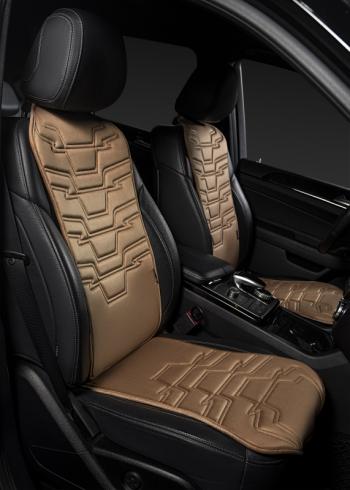 2 579 р. Накидка на сиденье (1 место Афины) ЛЮКС ст ФОРТ Lord Autofashion Renault Twingo 2 дорестайлинг (2007-2011) (бежевый, строчка коричневая )  с доставкой в г. Белгород. Увеличить фотографию 7
