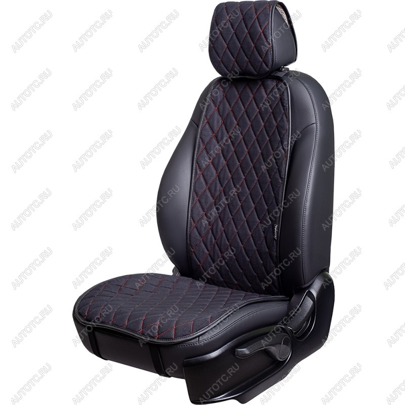 1 679 р. Накидка на сиденье (1 место Софа) МОНРО ст РОМБ Lord Autofashion Honda Mobilio 2 DD4,DD5 дорестайлинг (2013-2017) (черный, строчка красная)  с доставкой в г. Белгород