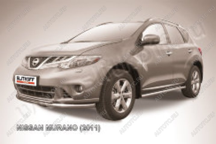 10 249 р. Защита переднего бампера d57+d42 двойная Slitkoff Nissan Murano 2 Z51 рестайлинг (2010-2016) (Сталь с полимерным покрытием в цвет серебристый)  с доставкой в г. Белгород
