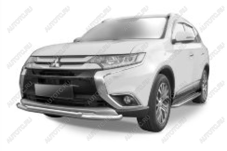 13 899 р. Защита переднего бампера d57+d42 двойная Slitkoff Mitsubishi Outlander GF 2-ой рестайлинг (2015-2018) (нержавейка полированная)  с доставкой в г. Белгород