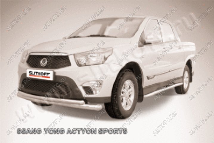 14 799 р. Защита переднего бампера d76+d57 двойная Slitkoff SSANGYONG Actyon Sport (2012-2025) (нержавейка полированная)  с доставкой в г. Белгород