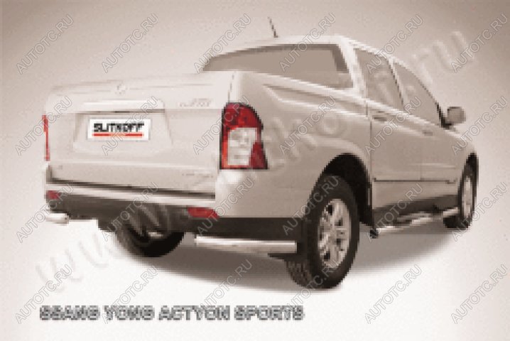 8 999 р. Защита заднего бампера уголки d76 Slitkoff SSANGYONG Actyon Sport (2012-2025) (нержавейка полированная)  с доставкой в г. Белгород