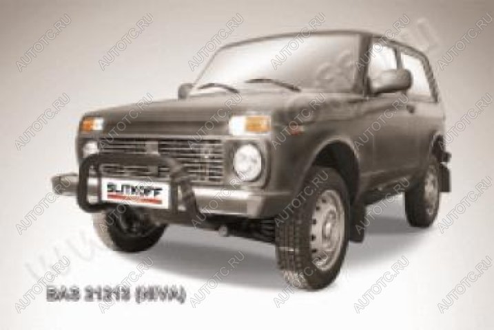 11 299 р. Защита переднего бампера кенгурятник d57 низкий Slitkoff Лада Нива 4х4 2121 3 дв. дорестайлинг (1977-2019) ( Сталь с полимерным покрытием в цвет черный)  с доставкой в г. Белгород