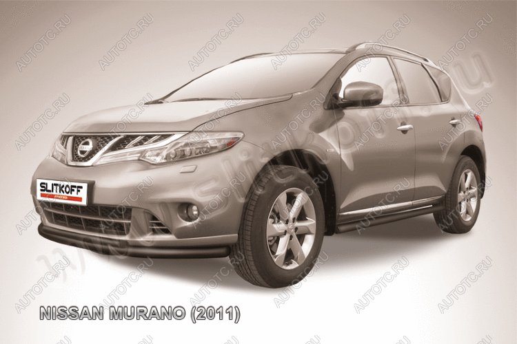 10 249 р. Защита переднего бампера d57+d42 двойная Slitkoff Nissan Murano 2 Z51 рестайлинг (2010-2016) (  Сталь с полимерным покрытием в цвет черный)  с доставкой в г. Белгород