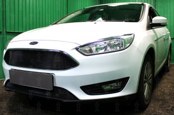 2 879 р. Защитная сетка в бампер (низ, ячейка 3х7 мм) Alfeco Стандарт Ford Focus 3 седан рестайлинг (2014-2019) (Чёрная)  с доставкой в г. Белгород. Увеличить фотографию 3