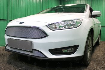 2 899 р. Защитная сетка в бампер (низ, ячейка 3х7 мм) Alfeco Стандарт Ford Focus 3 седан рестайлинг (2014-2019) (Хром)  с доставкой в г. Белгород. Увеличить фотографию 3