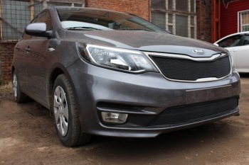 2 899 р. Защитная сетка в бампер (низ, ячейка 3х7 мм) Alfeco Стандарт KIA Rio 3 QB хэтчбек 5 дв. рестайлинг (2015-2017) (Чёрная)  с доставкой в г. Белгород. Увеличить фотографию 2