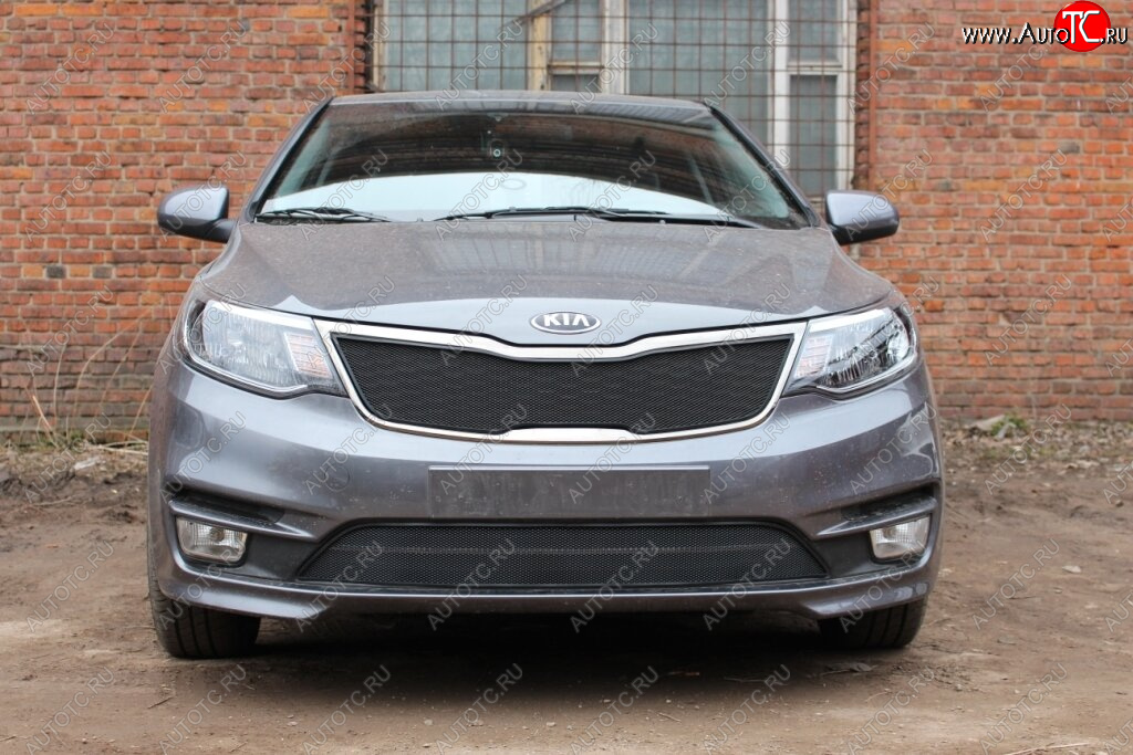 2 899 р. Защитная сетка в бампер (низ, ячейка 3х7 мм) Alfeco Стандарт KIA Rio 3 QB хэтчбек 5 дв. рестайлинг (2015-2017) (Чёрная)  с доставкой в г. Белгород