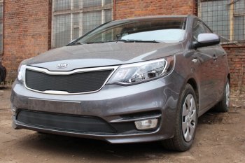 2 899 р. Защитная сетка в бампер (низ, ячейка 3х7 мм) Alfeco Стандарт KIA Rio 3 QB хэтчбек 5 дв. рестайлинг (2015-2017) (Чёрная)  с доставкой в г. Белгород. Увеличить фотографию 3