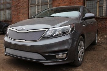 3 149 р. Защитная сетка в бампер (низ, ячейка 3х7 мм) Alfeco Стандарт KIA Rio 3 QB хэтчбек 5 дв. рестайлинг (2015-2017) (Хром)  с доставкой в г. Белгород. Увеличить фотографию 3