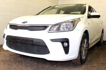 3 179 р. Защитная сетка в бампер (верх, заглушка без сот) Alfeco Стандарт KIA Rio 4 FB дорестайлинг седан (2016-2020) (Чёрная)  с доставкой в г. Белгород. Увеличить фотографию 3