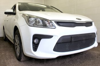 3 179 р. Защитная сетка в бампер (верх, заглушка без сот) Alfeco Стандарт KIA Rio 4 FB дорестайлинг седан (2016-2020) (Чёрная)  с доставкой в г. Белгород. Увеличить фотографию 4
