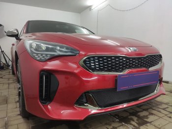 3 089 р. Защитная сетка в бампер (низ, ячейка 3х7 мм) Alfeco Стандарт KIA Stinger (2017-2025) (Чёрная)  с доставкой в г. Белгород. Увеличить фотографию 2