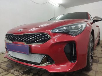 3 489 р. Защитная сетка в бампер (низ, ячейка 3х7 мм) Alfeco Стандарт KIA Stinger (2017-2025) (Хром)  с доставкой в г. Белгород. Увеличить фотографию 2