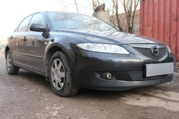 2 899 р. Защитная сетка в бампер (низ, ячейка 3х7 мм) Alfeco Стандарт Mazda 6 GG седан дорестайлинг (2002-2005) (Чёрная)  с доставкой в г. Белгород. Увеличить фотографию 3