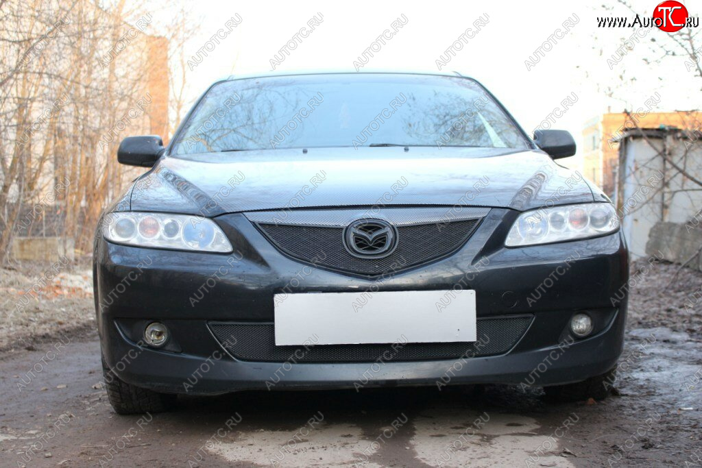 2 899 р. Защитная сетка в бампер (низ, ячейка 3х7 мм) Alfeco Стандарт Mazda 6 GG седан дорестайлинг (2002-2005) (Чёрная)  с доставкой в г. Белгород