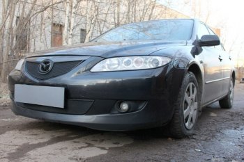 2 899 р. Защитная сетка в бампер (низ, ячейка 3х7 мм) Alfeco Стандарт Mazda 6 GG седан дорестайлинг (2002-2005) (Чёрная)  с доставкой в г. Белгород. Увеличить фотографию 4