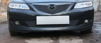 2 899 р. Защитная сетка в бампер (низ, ячейка 3х7 мм) Alfeco Стандарт Mazda 6 GG седан дорестайлинг (2002-2005) (Чёрная)  с доставкой в г. Белгород. Увеличить фотографию 2
