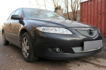 3 199 р. Защитная сетка в бампер (верх, ячейка 3х7 мм) Alfeco Стандарт Mazda 6 GG седан дорестайлинг (2002-2005) (Хром)  с доставкой в г. Белгород. Увеличить фотографию 2
