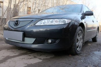 3 199 р. Защитная сетка в бампер (верх, ячейка 3х7 мм) Alfeco Стандарт Mazda 6 GG седан дорестайлинг (2002-2005) (Хром)  с доставкой в г. Белгород. Увеличить фотографию 3