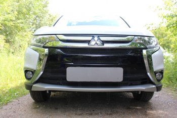 Защитная сетка в бампер (4 части, ячейка 3х7 мм) Alfeco Стандарт Mitsubishi Outlander GF 2-ой рестайлинг (2015-2018) (Чёрная)