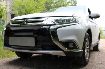 7 599 р. Защитная сетка в бампер (4 части, ячейка 3х7 мм) Alfeco Стандарт Mitsubishi Outlander GF 2-ой рестайлинг (2015-2018) (Хром)  с доставкой в г. Белгород. Увеличить фотографию 2
