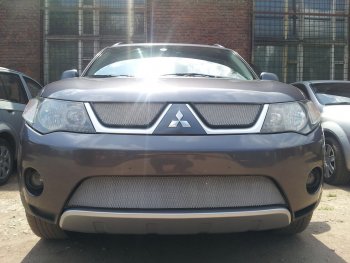 3 079 р. Защитная сетка в бампер (верх, ячейка 3х7 мм) Alfeco Стандарт Mitsubishi Outlander XL (CW)  дорестайлинг (2005-2009) (Хром)  с доставкой в г. Белгород. Увеличить фотографию 4
