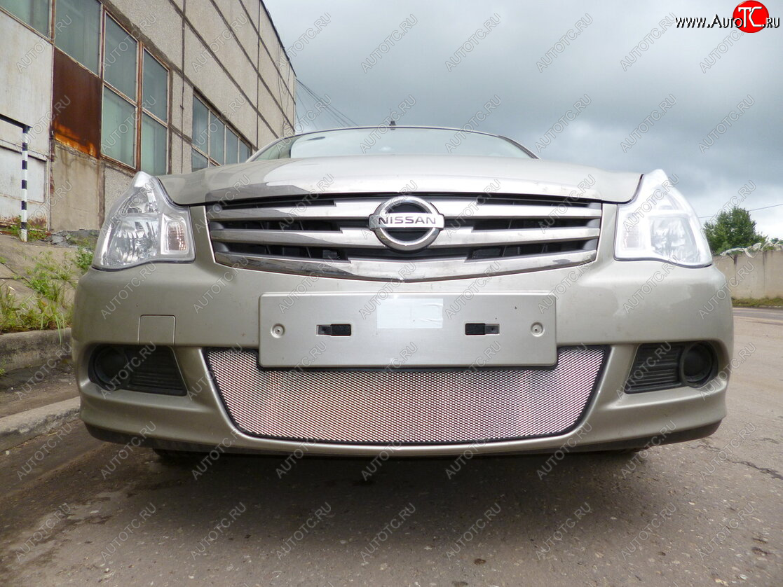 3 179 р. Защитная сетка в бампер (низ, ячейка 3х7 мм) Стрелка11 Стандарт Nissan Almera G15 седан (2012-2019) (Хром)  с доставкой в г. Белгород