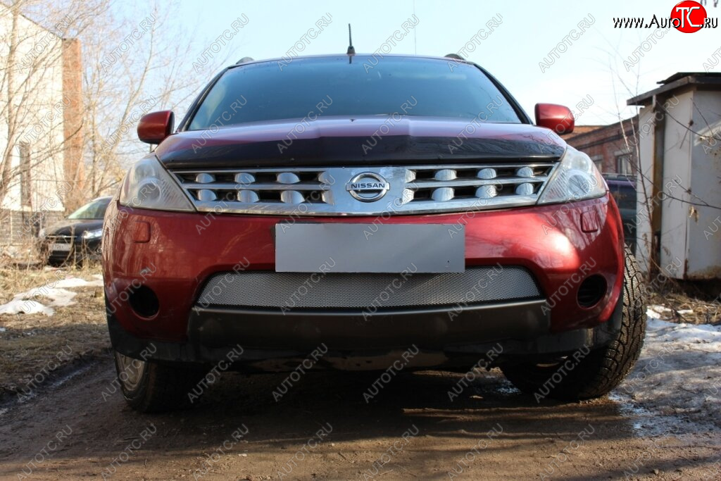 3 299 р. Защитная сетка в бампер (низ, ячейка 3х7 мм) Стрелка11 Стандарт Nissan Murano 1 Z50 (2002-2009) (Хром)  с доставкой в г. Белгород