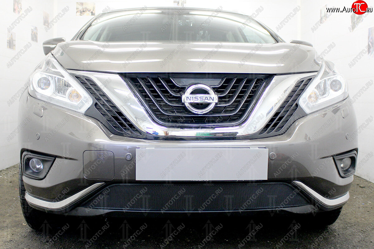 3 699 р. Защитная сетка в бампер (низ, ячейка 3х7 мм) Стрелка11 Стандарт Nissan Murano 3 Z52 дорестайлинг (2015-2022) (Чёрная)  с доставкой в г. Белгород