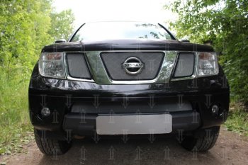 Защитная сетка в бампер (низ, ячейка 3х7 мм) Стрелка11 Стандарт Nissan Navara 2 D40 дорестайлинг (2004-2010) (Хром)